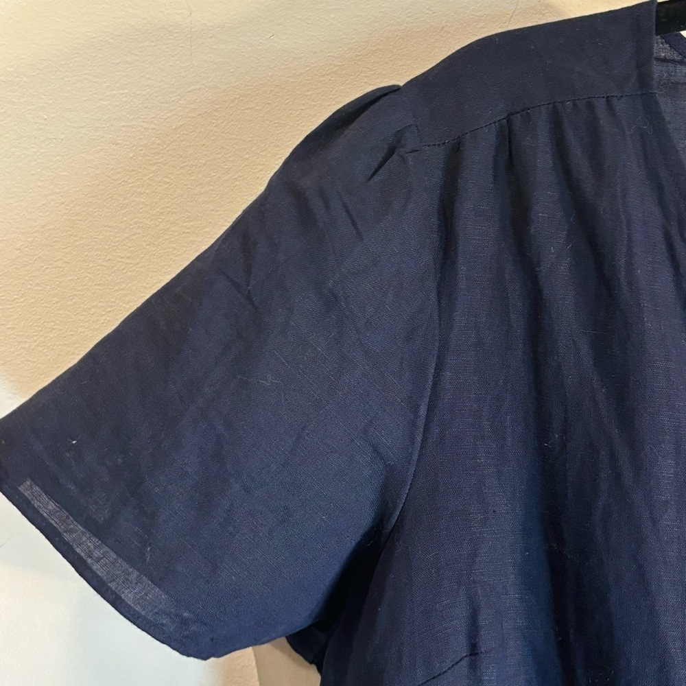 GAP Sz XL Mini Wrap Dress Linen Blend Ruffle Hem Short Sleeve NEW WITH TAG Navy - Picture 4 of 9